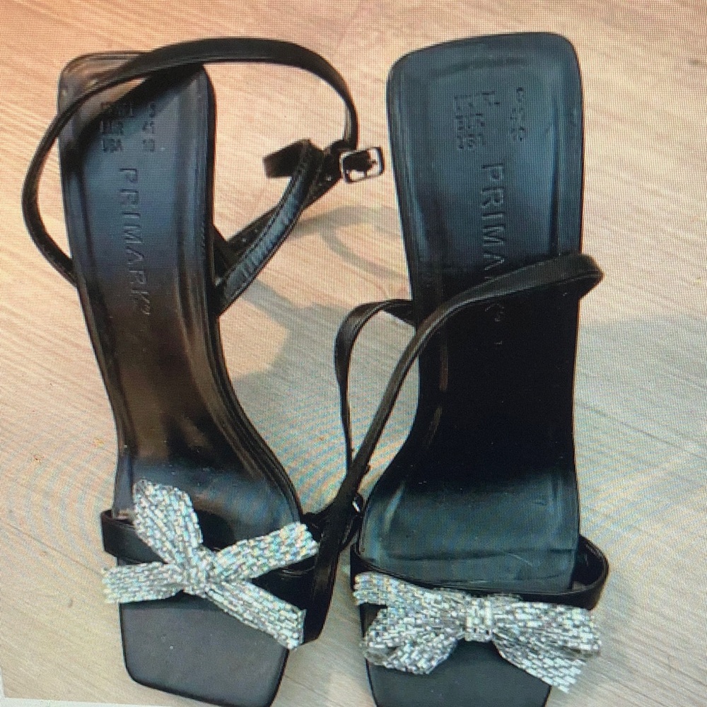 Primark Black Heels with Silver Bow Accents